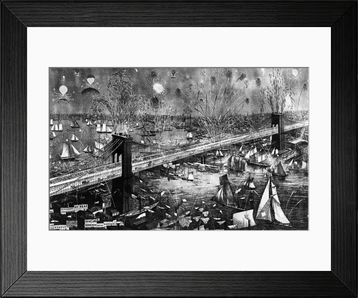 Framed Print : Fireworks Display Over Brooklyn Bridge Framed Print : Fireworks Display Over Brooklyn Bridge