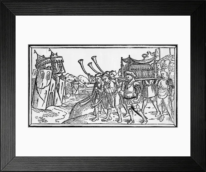 Framed Print : 15th-Century Woodcut of Joshua's Trumpeters Making the Walls Of Jericho Tumble Framed Print : 15th-Century Woodcut of Joshua's Trumpeters Making the Walls Of Jericho Tumble