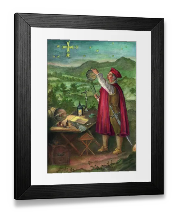 Framed Print : Illustration of Amerigo Vespucci Using Astrolabe