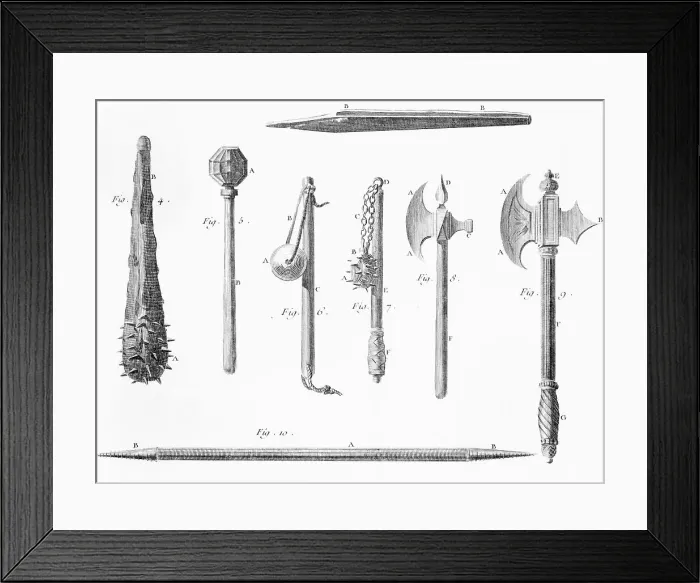 Framed Print : Book Illustration of Medieval Weapons Framed Print : Book Illustration of Medieval Weapons