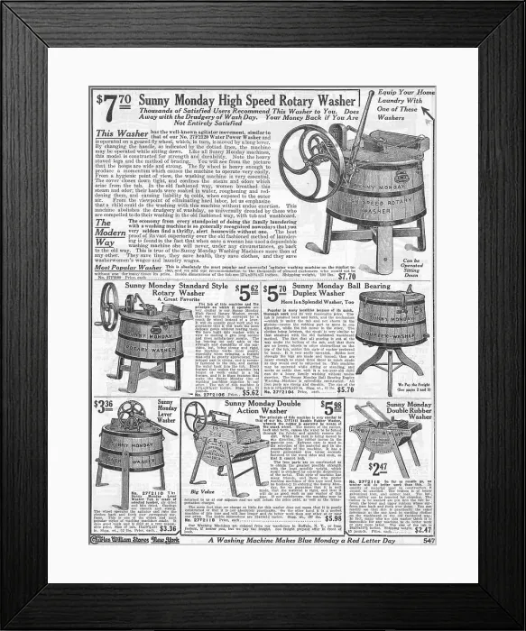 Framed Print : Catalog Page Showing Early Washing Machines Framed Print : Catalog Page Showing Early Washing Machines