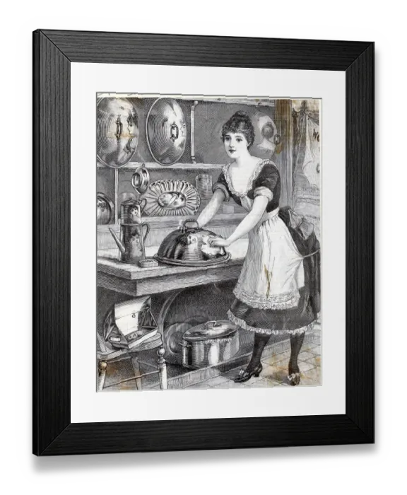 Framed Print : Maid Polishing With Reflection On Items