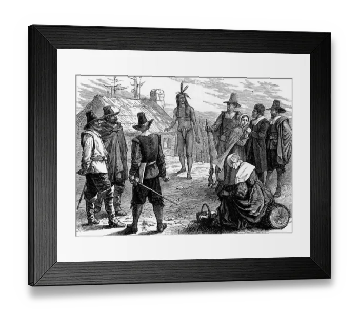 Framed Print : Illustration of a Visit of Samoset to the Pilgrims of Plymouth Colony Framed Print : Illustration of a Visit of Samoset to the Pilgrims of Plymouth Colony