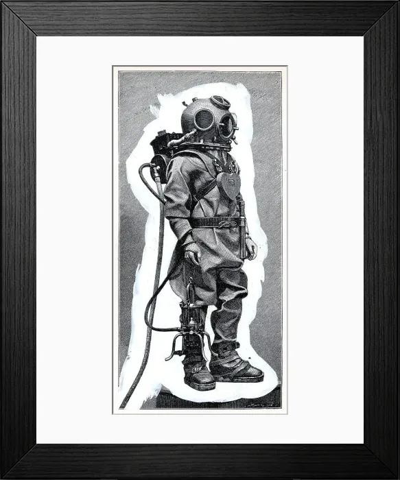 Framed Print : Illustration Of Man In Diving Suit Framed Print : Illustration Of Man In Diving Suit