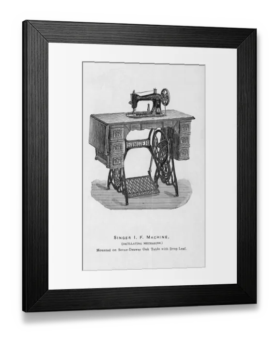 Framed Print : Engraving Of Sewing Machine And Table Framed Print : Engraving Of Sewing Machine And Table