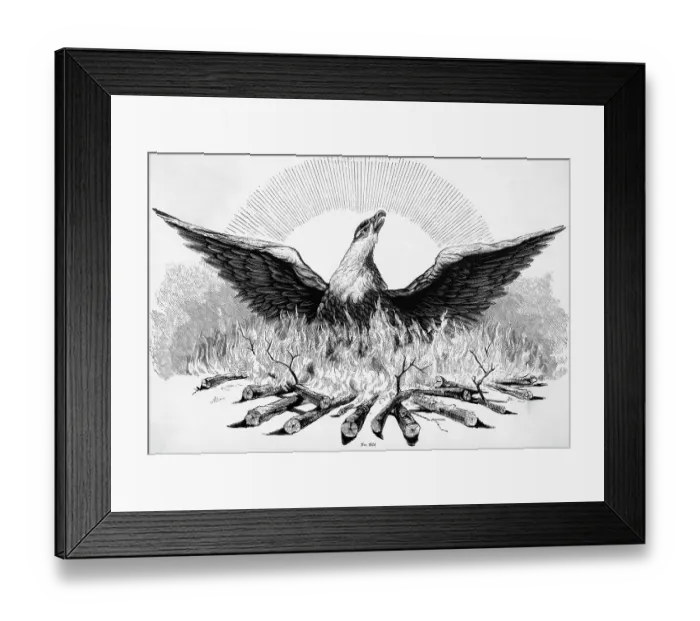 Framed Print : Engraving of Phoenix Rising from Flames Framed Print : Engraving of Phoenix Rising from Flames