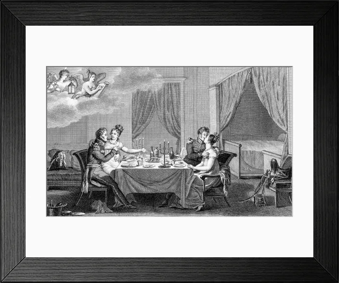 Framed Print : Bordello With Two Officers Dining Framed Print : Bordello With Two Officers Dining