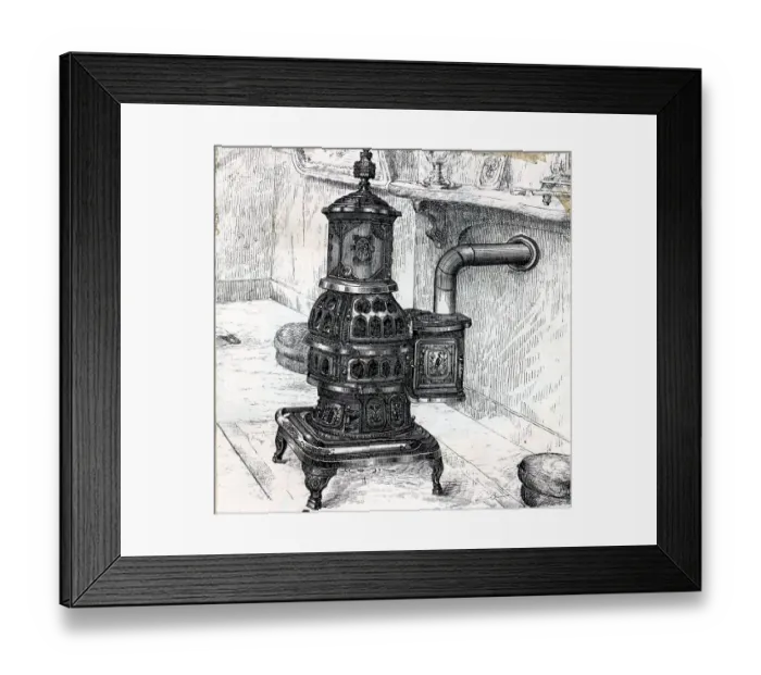 Framed Print : Potbellied Stove Illustration Framed Print : Potbellied Stove Illustration