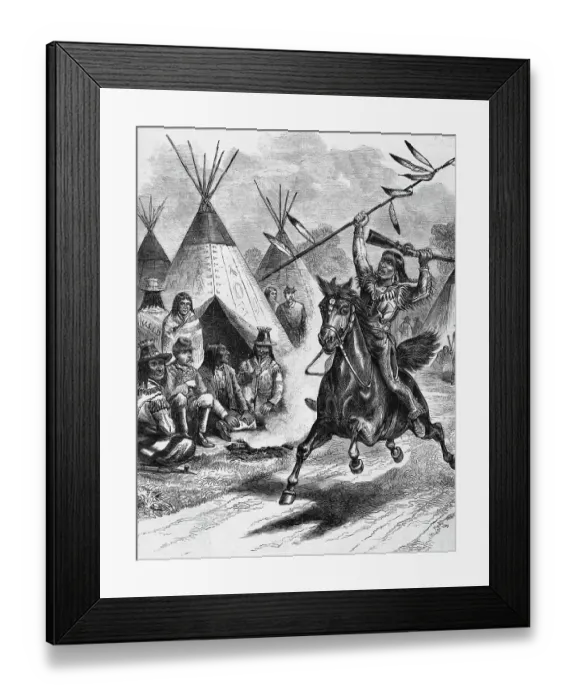 Framed Print : Illustration Of Indian On Horse Back Framed Print : Illustration Of Indian On Horse Back