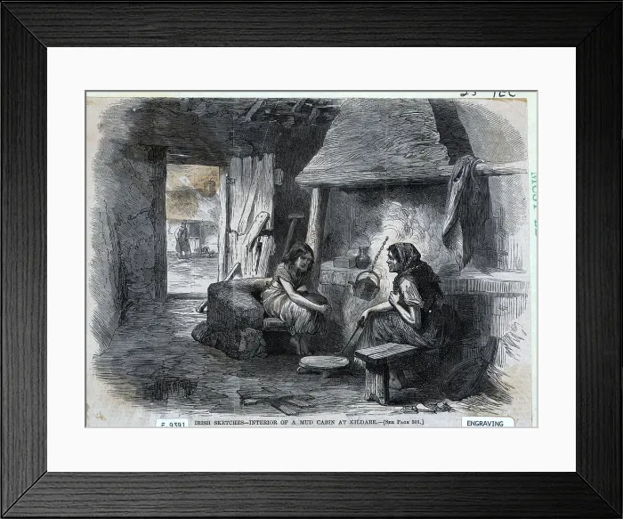 Framed Print : Irish Sketch Of Mud Cabin Interior Framed Print : Irish Sketch Of Mud Cabin Interior