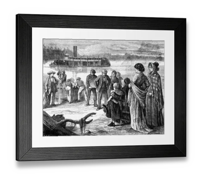 Framed Print : Emigrants Heading West At The River Framed Print : Emigrants Heading West At The River