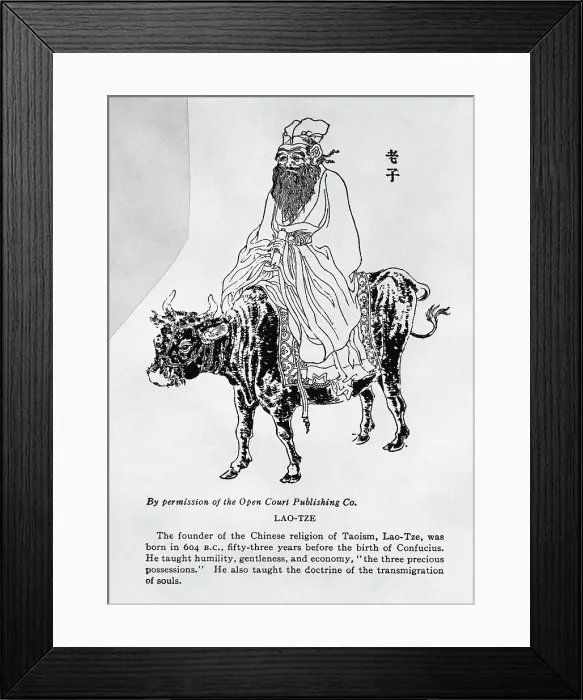 Framed Print : Illustration of Chinese Philosopher Laotse Riding Cow