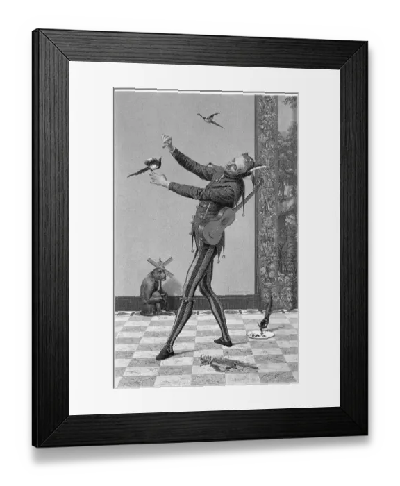 Framed Print : Jester Offering Cherry To Bird Framed Print : Jester Offering Cherry To Bird