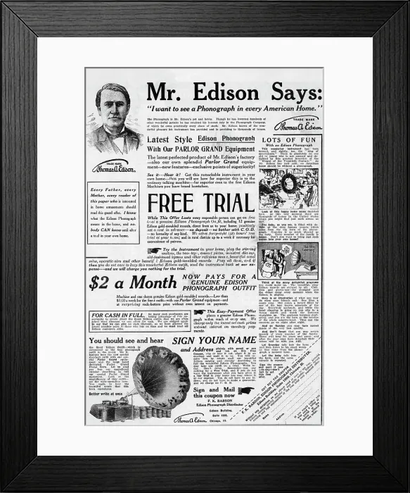 Framed Print : Newspaper Ad For Edison'S Phonograph Framed Print : Newspaper Ad For Edison'S Phonograph