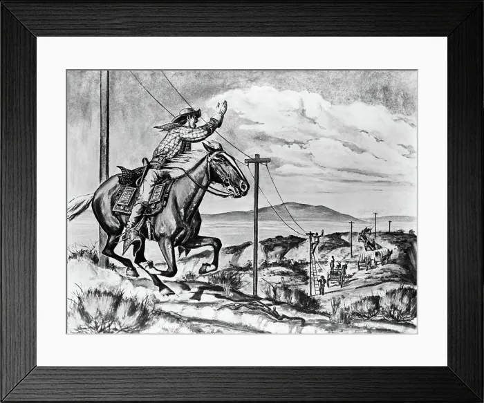 Framed Print : Pony Express Rider Passes Telegraph Line