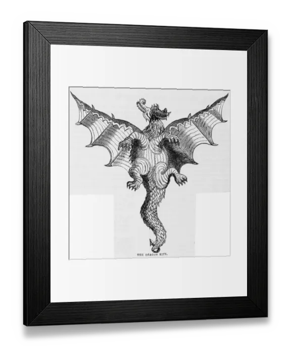 Framed Print : Dragon Kite Woodcut Framed Print : Dragon Kite Woodcut