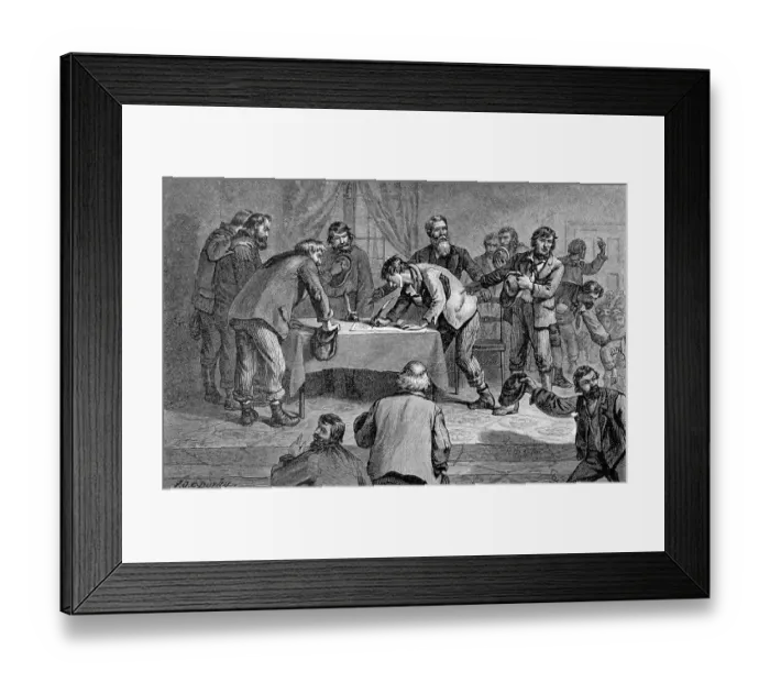 Framed Print : Miners Signing Petition To Ban Liquor