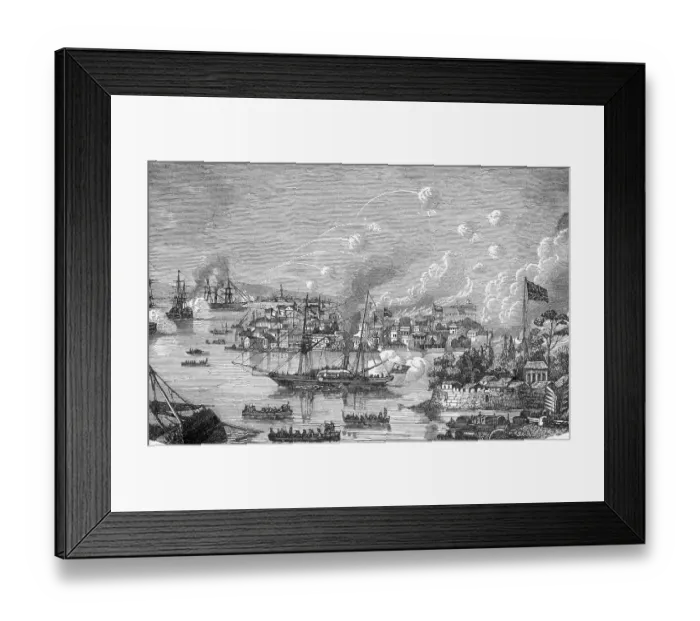 Framed Print : Engraving of the Bombardment of Canton by the English Framed Print : Engraving of the Bombardment of Canton by the English