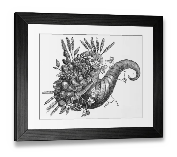 Framed Print : Illustration of Cornucopia Overflowing with Fruits Framed Print : Illustration of Cornucopia Overflowing with Fruits