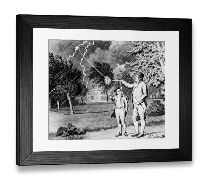 Framed Print : Drawing Of Benjamin Franklin Experiment