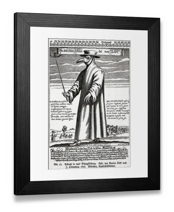 Framed Print : Engraving of a Physician Wearing Protective Clothing by Paulus Furst Framed Print : Engraving of a Physician Wearing Protective Clothing by Paulus Furst