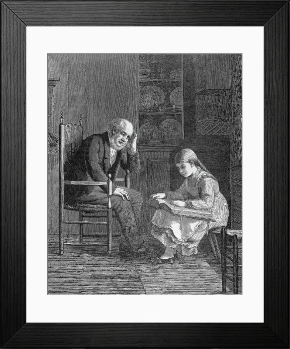 Framed Print : Girl Reading The Bible To Her Grandpapa Framed Print : Girl Reading The Bible To Her Grandpapa
