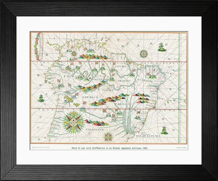 Framed Print : 16th century Spanish map of South America Framed Print : 16th century Spanish map of South America