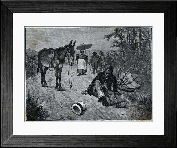 Framed Print : African American Man Fallen From Mule Framed Print : African American Man Fallen From Mule