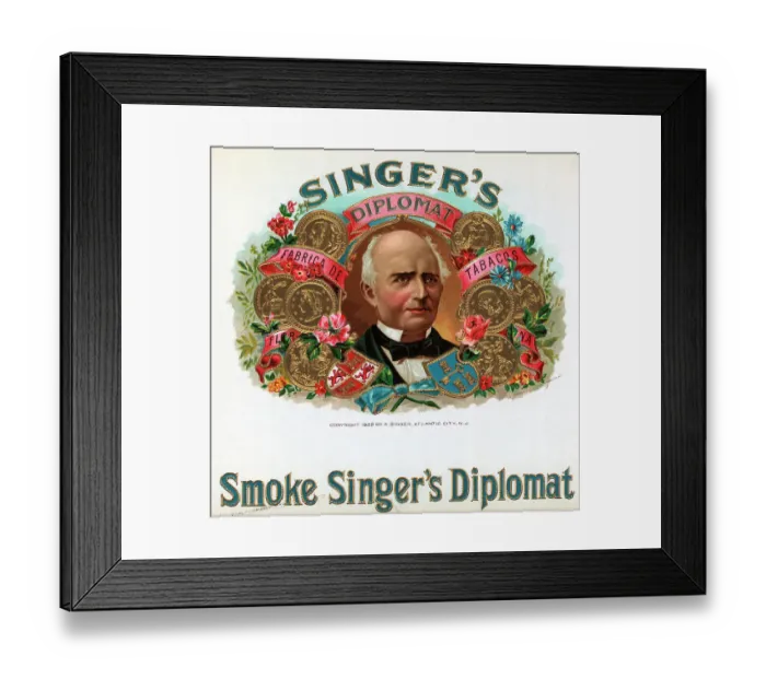 Framed Print : Cigar Box Label For Singers Cigars Framed Print : Cigar Box Label For Singers Cigars