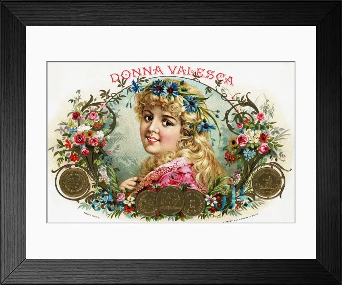 Framed Print : Donna Valesa Cigar Box Label W / Girl Framed Print : Donna Valesa Cigar Box Label W / Girl