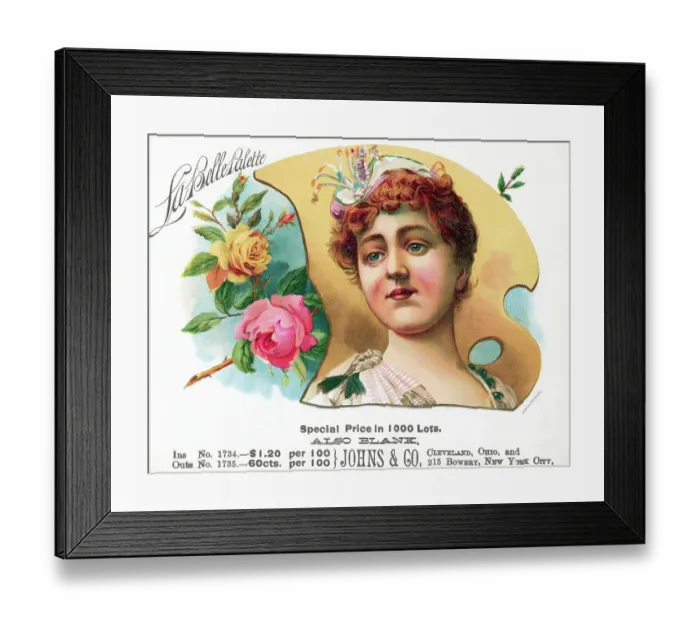 Framed Print : La Belle Palette Cigar Box Label with a Woman's Face Framed Print : La Belle Palette Cigar Box Label with a Woman's Face
