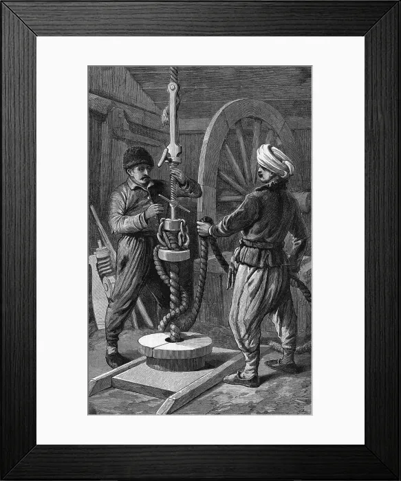 Framed Print : Two Men Boring A Petroleum Oil Well Framed Print : Two Men Boring A Petroleum Oil Well