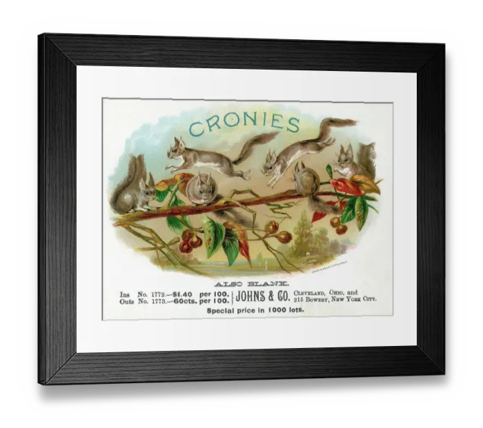 Framed Print : Cronies Cigar Box Cover W / Squirrels Framed Print : Cronies Cigar Box Cover W / Squirrels