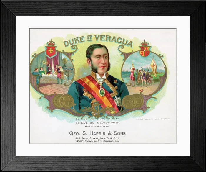 Framed Print : Duke Of Veragua On Cigar Box Framed Print : Duke Of Veragua On Cigar Box