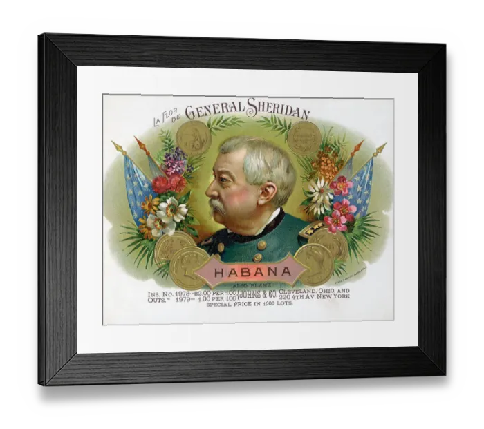 Framed Print : General Sheridan Portrait On Cigar Box Framed Print : General Sheridan Portrait On Cigar Box