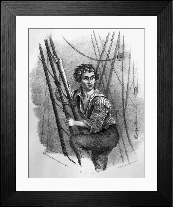 Framed Print : Sailor Climbing The Rigging Of A Ship Framed Print : Sailor Climbing The Rigging Of A Ship