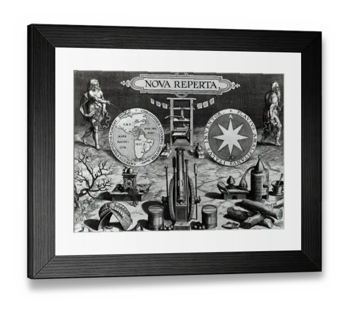 Framed Print : Engraving Of Renaissance Inventions Framed Print : Engraving Of Renaissance Inventions