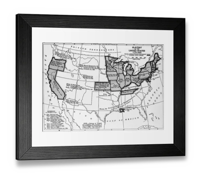 Framed Print : Map Showing the Distribution of Slavery in the United States Framed Print : Map Showing the Distribution of Slavery in the United States