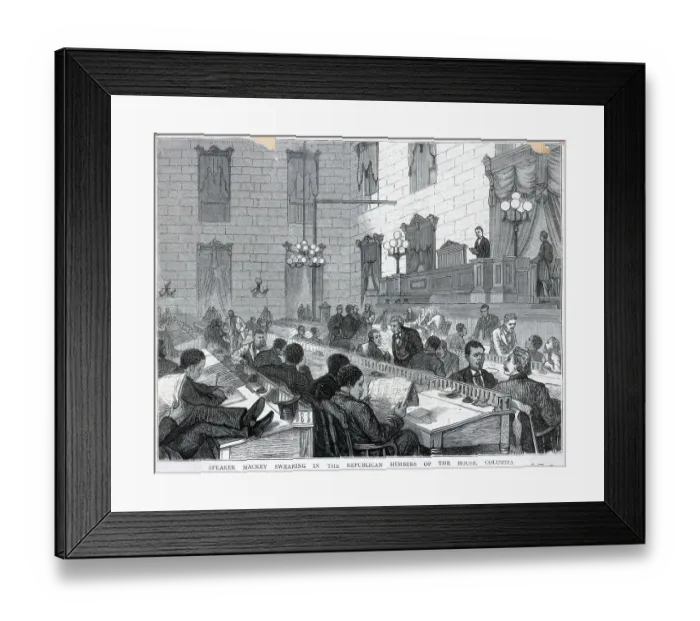 Framed Print : Man Swears In New Members / House; Illus Framed Print : Man Swears In New Members / House; Illus