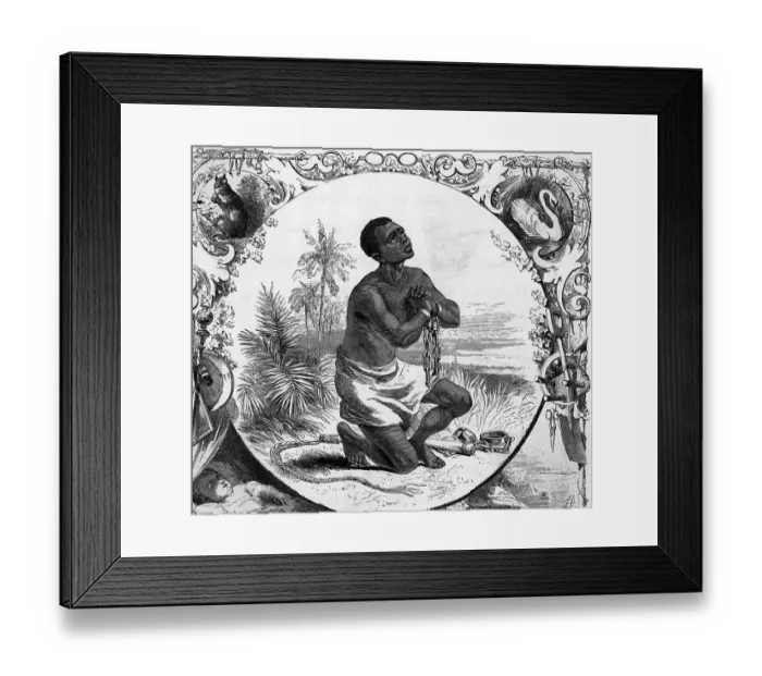 Framed Print : Engraving Of Slave In Chains Praying Framed Print : Engraving Of Slave In Chains Praying