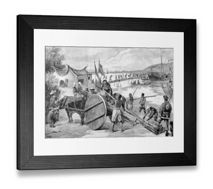 Framed Print : Illustration Of Chinese Building Bridge Framed Print : Illustration Of Chinese Building Bridge