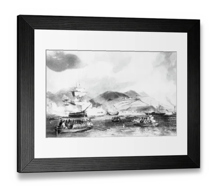 Framed Print : Illustration Of Ships In Battle Framed Print : Illustration Of Ships In Battle