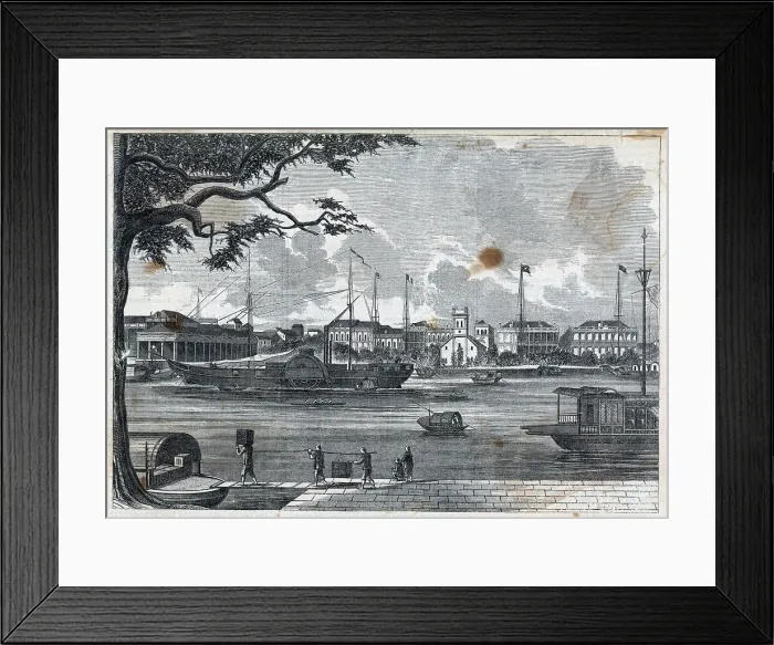 Framed Print : Drawing Of Factories And Water In China Framed Print : Drawing Of Factories And Water In China