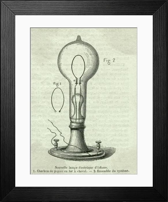 Framed Print : Engraving of the Edison Electric Lamp