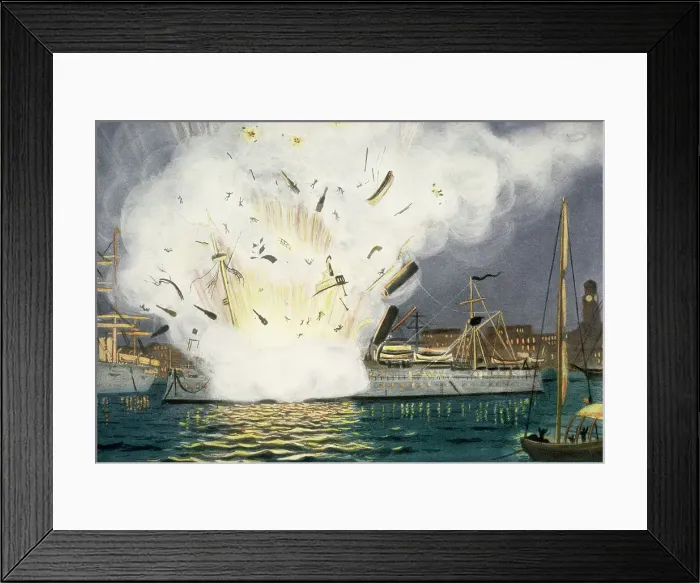 Framed Print : Illustration of Explosion of the USS Maine in Havana Harbor Framed Print : Illustration of Explosion of the USS Maine in Havana Harbor