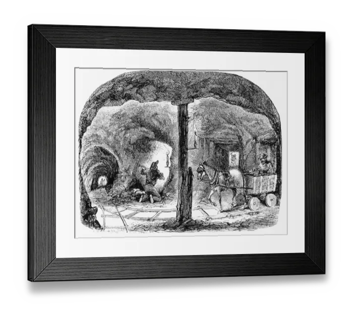 Framed Print : Mule Pulls Cart Thru Ca Gold Mine: Illus