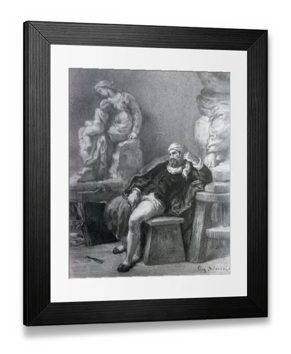 Framed Print : Print of Michelangelo in His Studio by Eugene Delacroix Framed Print : Print of Michelangelo in His Studio by Eugene Delacroix