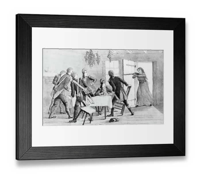Framed Print : Illustration of Woman Capturing British Soldiers Framed Print : Illustration of Woman Capturing British Soldiers