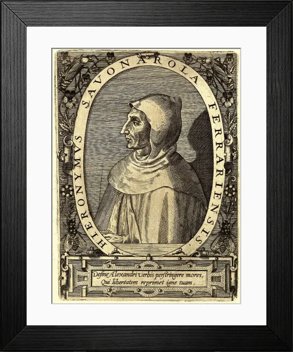 Framed Print : Illustration of Girolamo Savonarola with Ornate Border Framed Print : Illustration of Girolamo Savonarola with Ornate Border