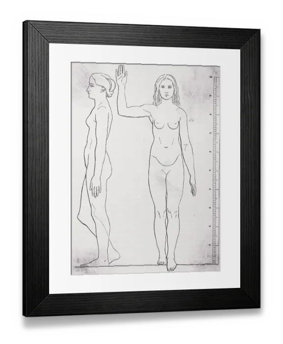 Framed Print : Illustration of a Nude Woman Being Measured Framed Print : Illustration of a Nude Woman Being Measured
